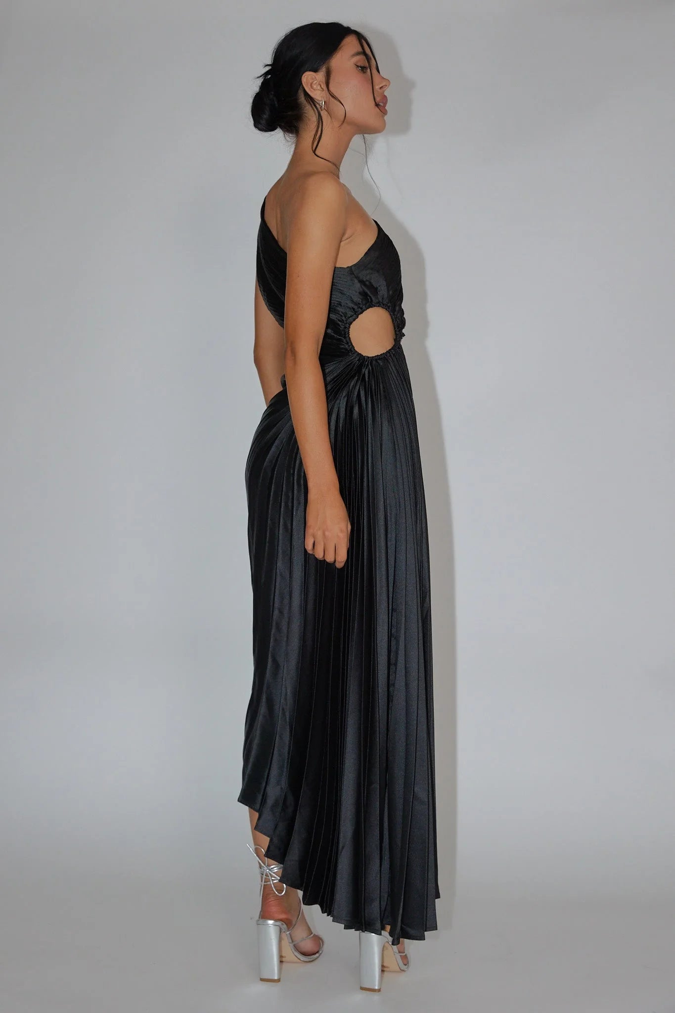Panama Maxi Dress - Navy - Pleated Dress With Side Cut Out