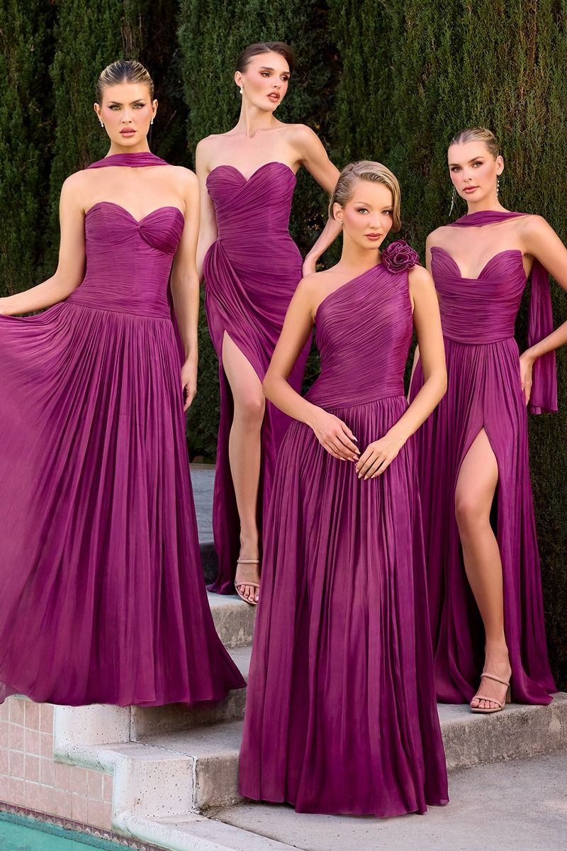 Minna Gown - Rosette One Shoulder A-line Shimmer Chiffon Dress