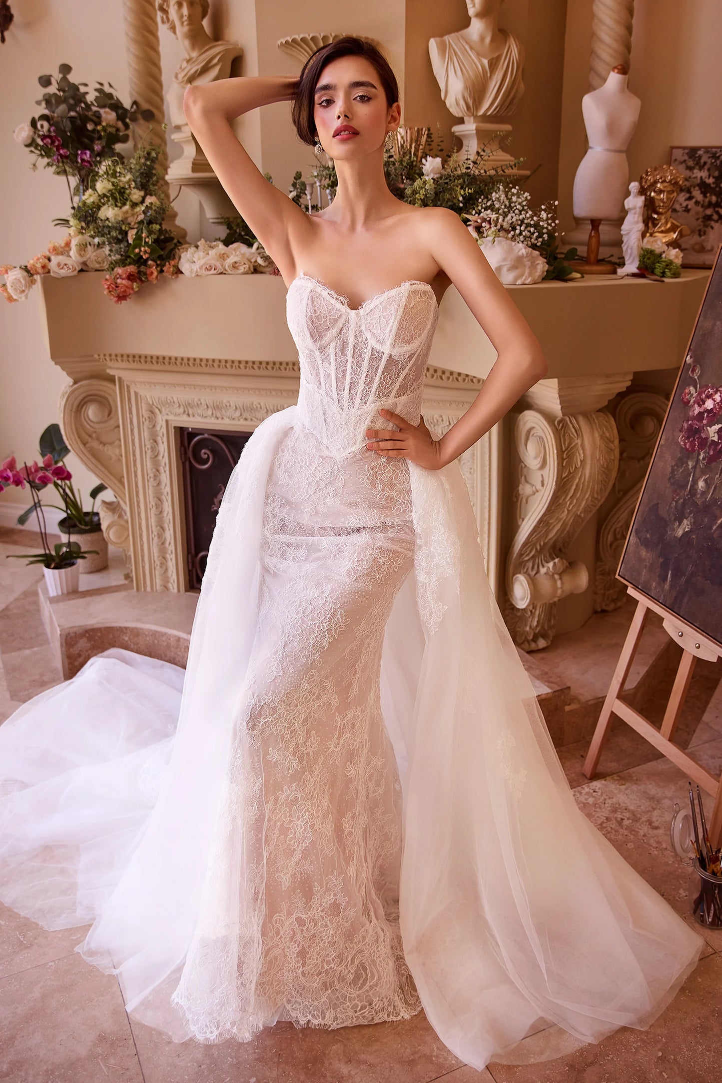 WL044 - FITTED LACE WEDDING DRESS & REMOVABLE OVERSKIRT - Andrea & Leo