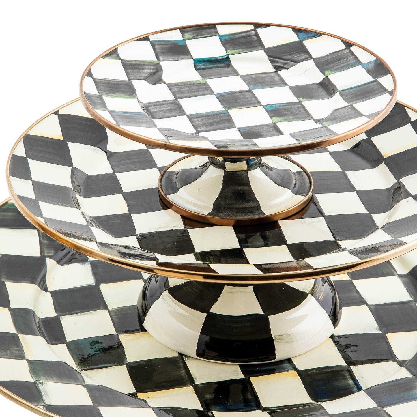 Courtly Check Enamel Pedestal Platter - Small