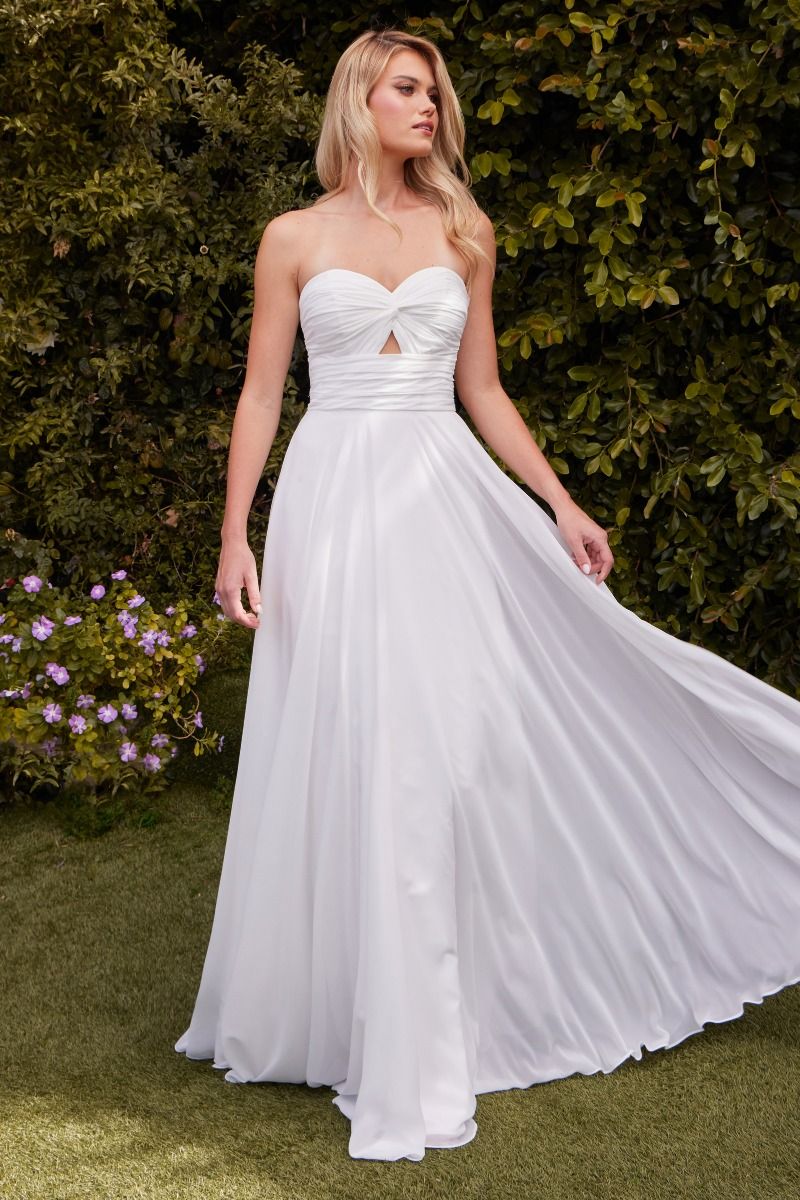 Madigan Gown - Off-White - STRAPLESS A-LINE SOFT SATIN KEYHOLE DRESS