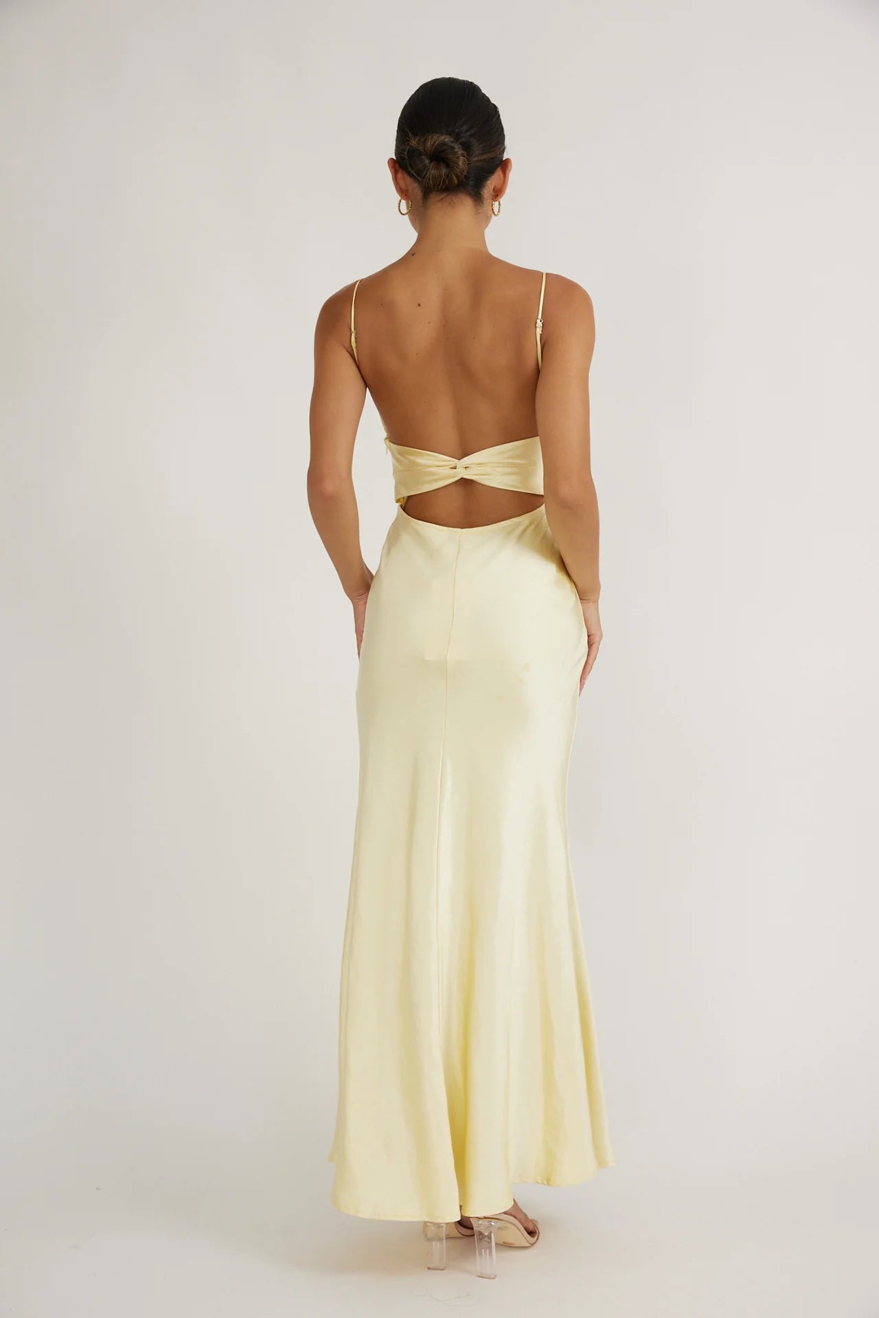 Paula Maxi Dress - Lemon Yellow Satin Slip Dress