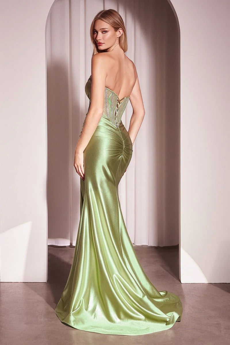 GINGER GOWN - STRAPLESS LACE BODICE SATIN FITTED GOWN
