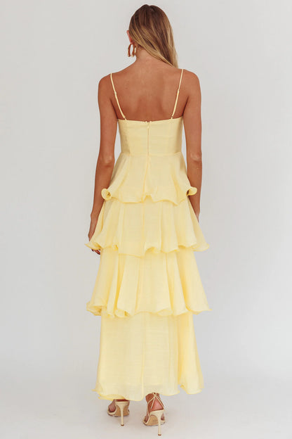 Heather Maxi Dress – Tiered Ruffle Maxi - Yellow
