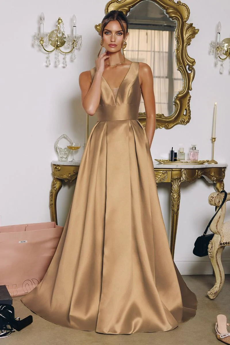 ANDERSYN GOWN - MIKADO SATIN A-LINE DRESS WITH POCKETS