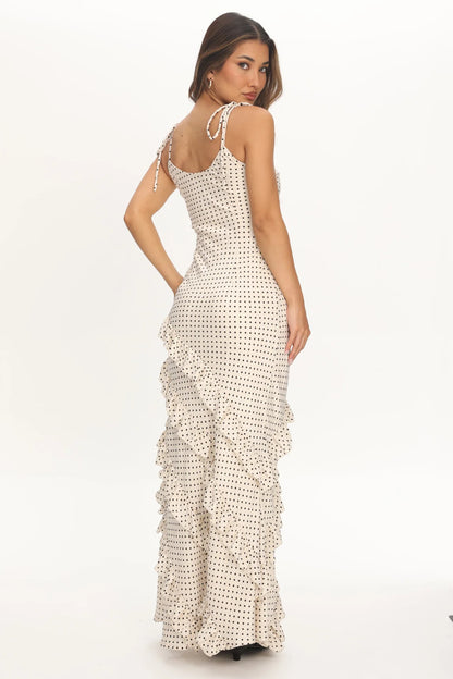 Nevaeh Polka Dot Ruffle Maxi Dress - Off White