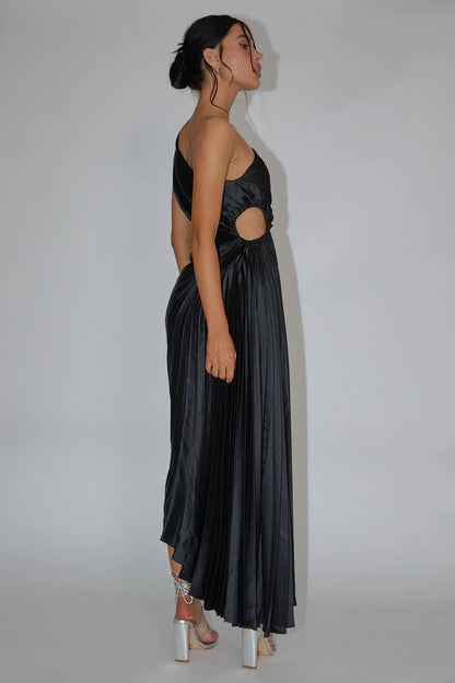 Panama Maxi Dress - Wine - Pleated Dress With Side Cut Out