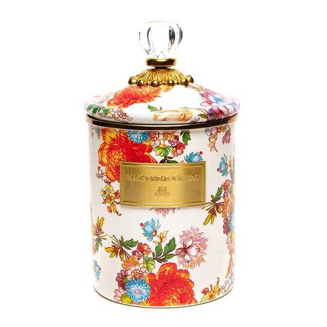 White Flower Market Enamel Canisters