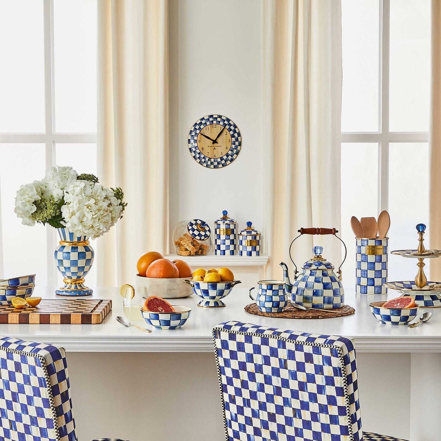 Royal Check Luxury Blue Enamel Two Tier Sweet Stand