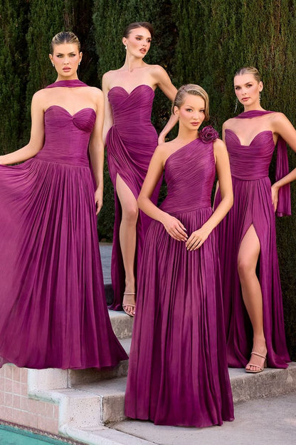 Linnea Gown - Strapless Shimmer Chiffon Dress with Scarf