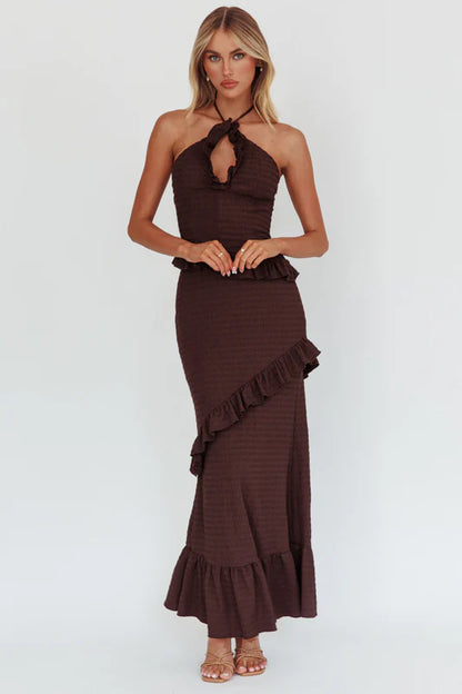 NADIA HALTER MAXI DRESS - CHOCOLATE
