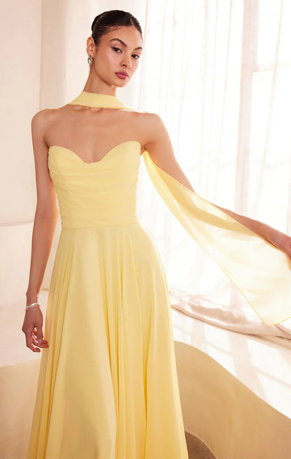 Ella Gown - A-line Strapless Chiffon Dress With Scarf