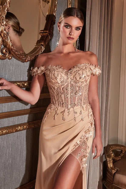 Rosaline Gown - Floral Detail Off-The-Shoulder Dress