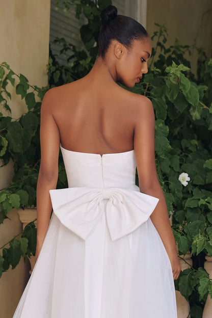 OPHELIA GOWN - OFF-WHITE STRAPLESS A-LINE DRESS WITH BOW