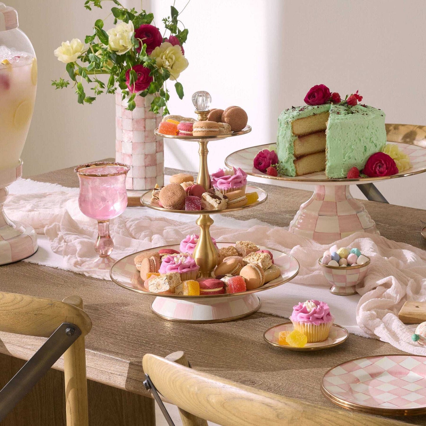 Rosy Check Three Tier Sweet Stand by MacKenzie-Childs