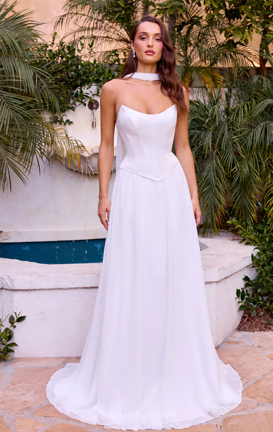 ISABELLA GOWN - OFF WHITE - STRAPLESS CHIFFON DRESS WITH SCARF