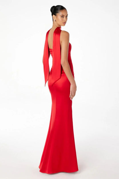 Brynn Maxi Dress - Strapless Fitted Satin Dress With Scarf