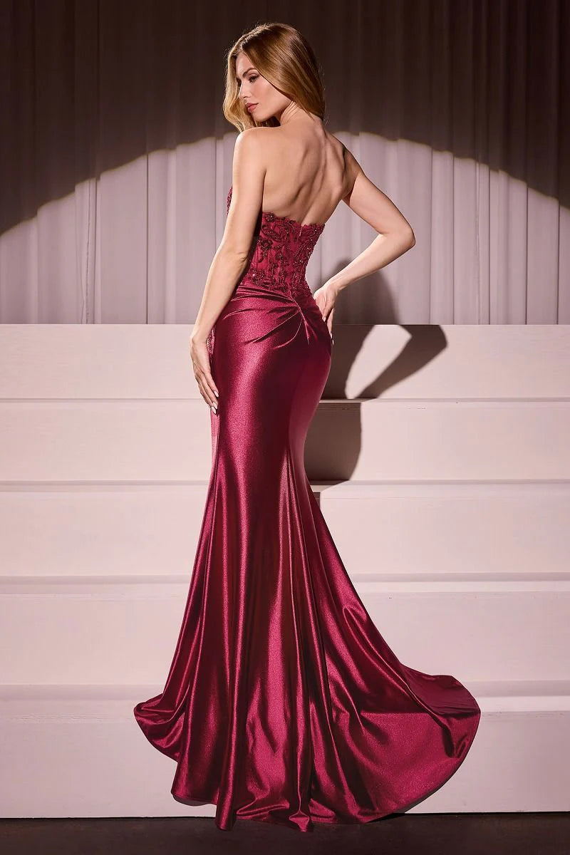 ALEXIS GOWN - SATIN & LACE STRAPLESS FITTED GOWN