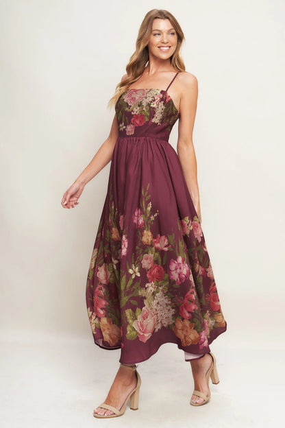 SECRET GARDEN ROMANCE BURGUNDY MAXI DRESS - FINAL SALE