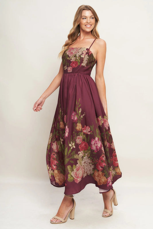 SECRET GARDEN ROMANCE BURGUNDY MAXI DRESS - FINAL SALE
