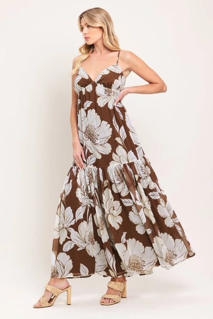DESERT BLOOM BROWN FLORAL MAXI DRESS
