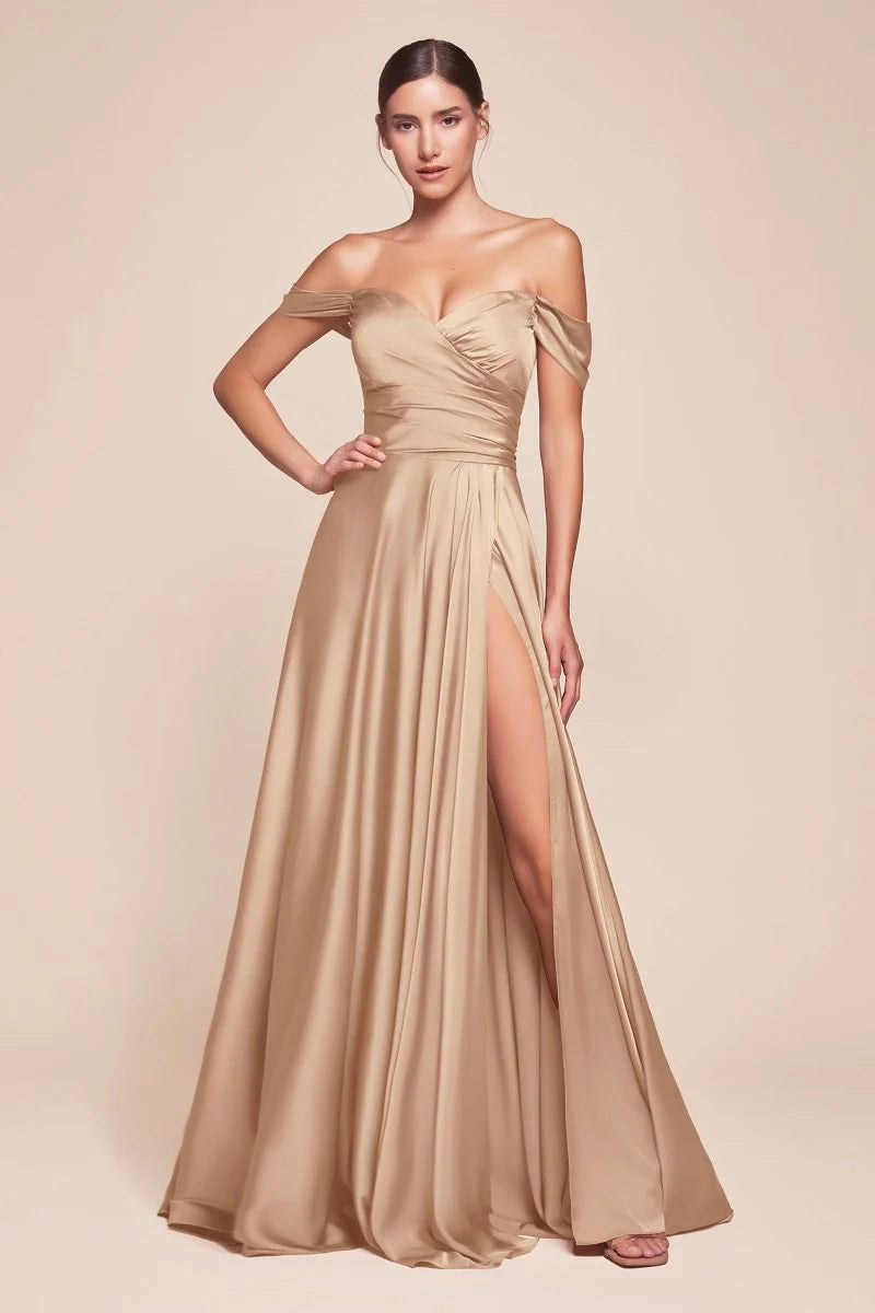 JILLIAN GOWN - A-LINE SOFT SATIN OFF THE SHOULDER DRESS