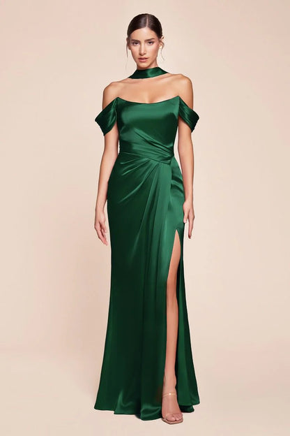 EMERSON GOWN - OFF THE SHOULDER LUXE SATIN DRESS