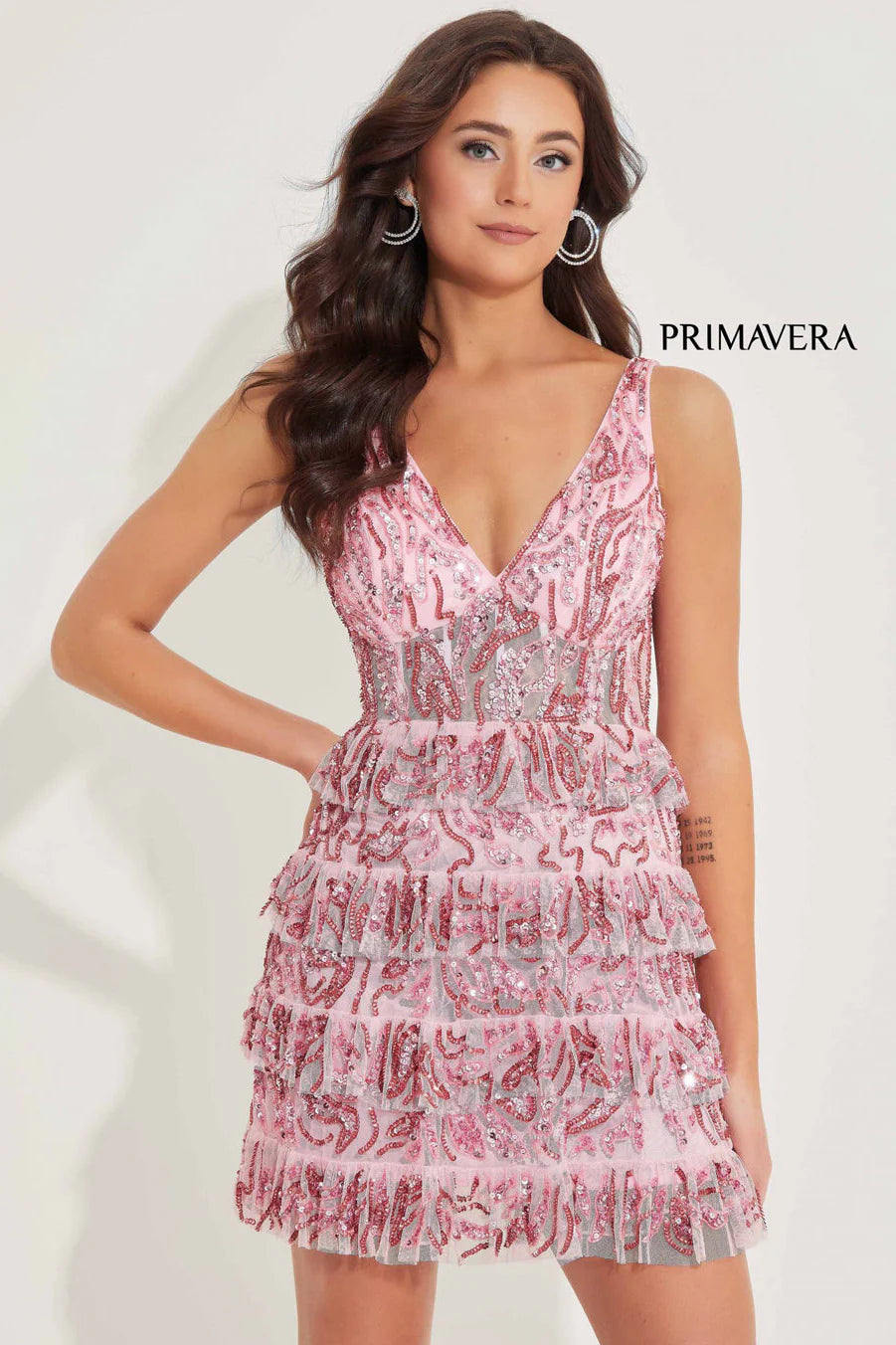 4203 - Primavera - Ruffle Skirt Sequin Short Dress