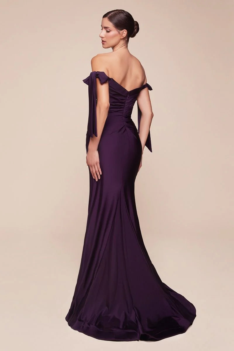Amber Gown - Off Shoulder Stretch Spandex Satin Dress With Ties