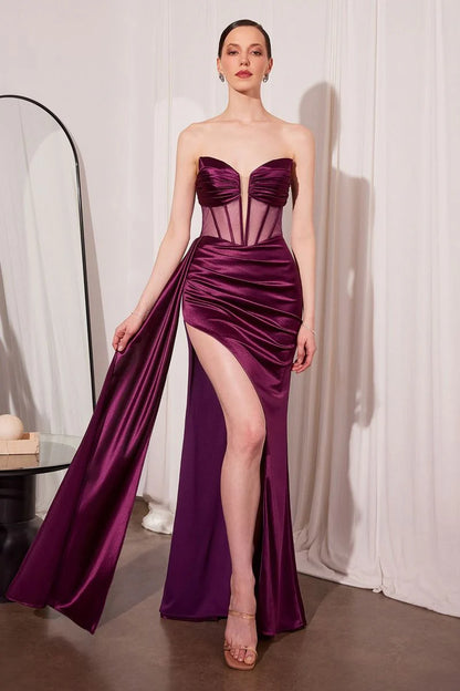 Jamie Gown – Satin Gown with Illusion Plunge Neckline