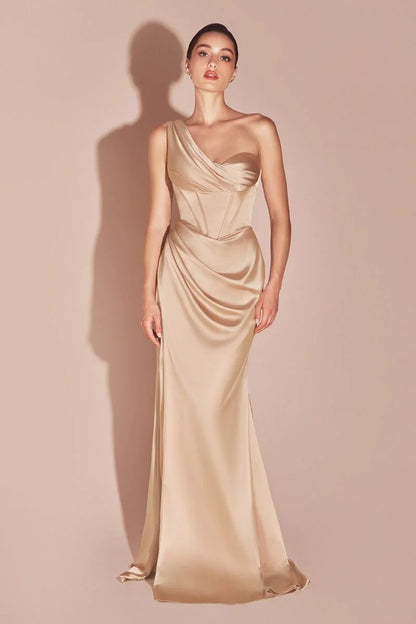 AUDRA GOWN - ONE SHOULDER LUXE SATIN CORSET DRESS