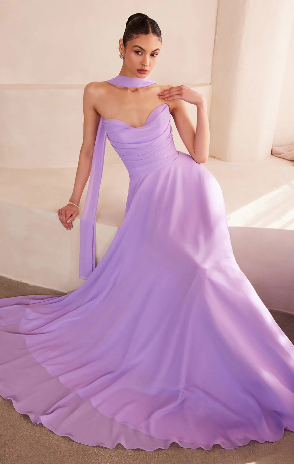 Ella Gown - A-line Strapless Chiffon Dress With Scarf