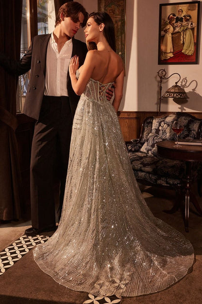 HOLLIS GOWN - STRAPLESS GLITTER GOWN & OVERSKIRT