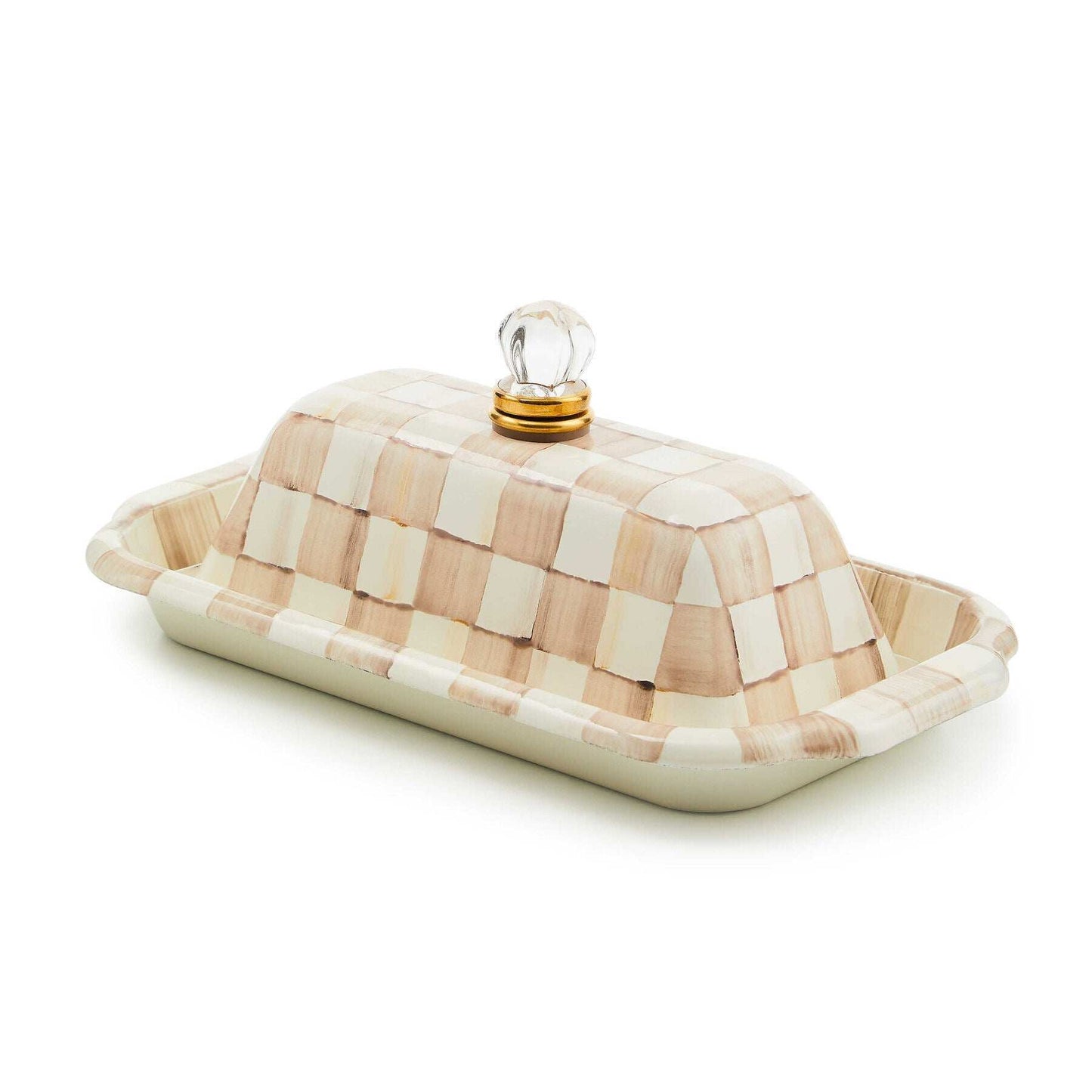Mocha Check Enamel Butter Box by Mackenzie-Childs