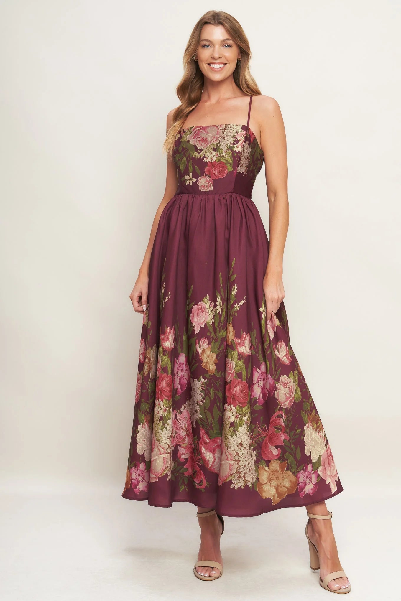 SECRET GARDEN ROMANCE BURGUNDY MAXI DRESS - FINAL SALE