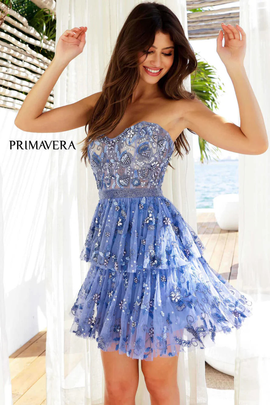 4263 - Primavera - Ruffle Skirt Short Beaded Dress