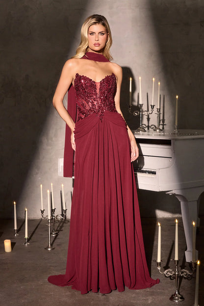 Neve Gown - A-Line Formal Dress With Scarf