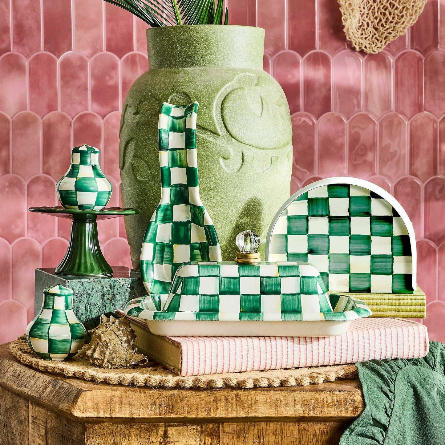 Emerald Check Butter Box by Mackenzie-Childs