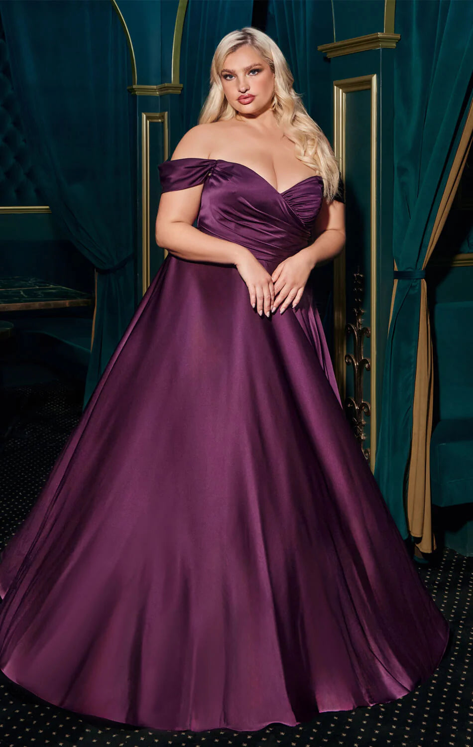 JILLIAN GOWN - A-LINE SOFT SATIN OFF THE SHOULDER DRESS