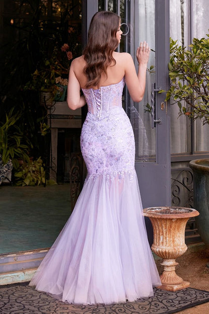 A1388 - SEQUIN FLORAL MERMAID GOWN - LAVENDER - Andrea & Leo - FINAL SALE