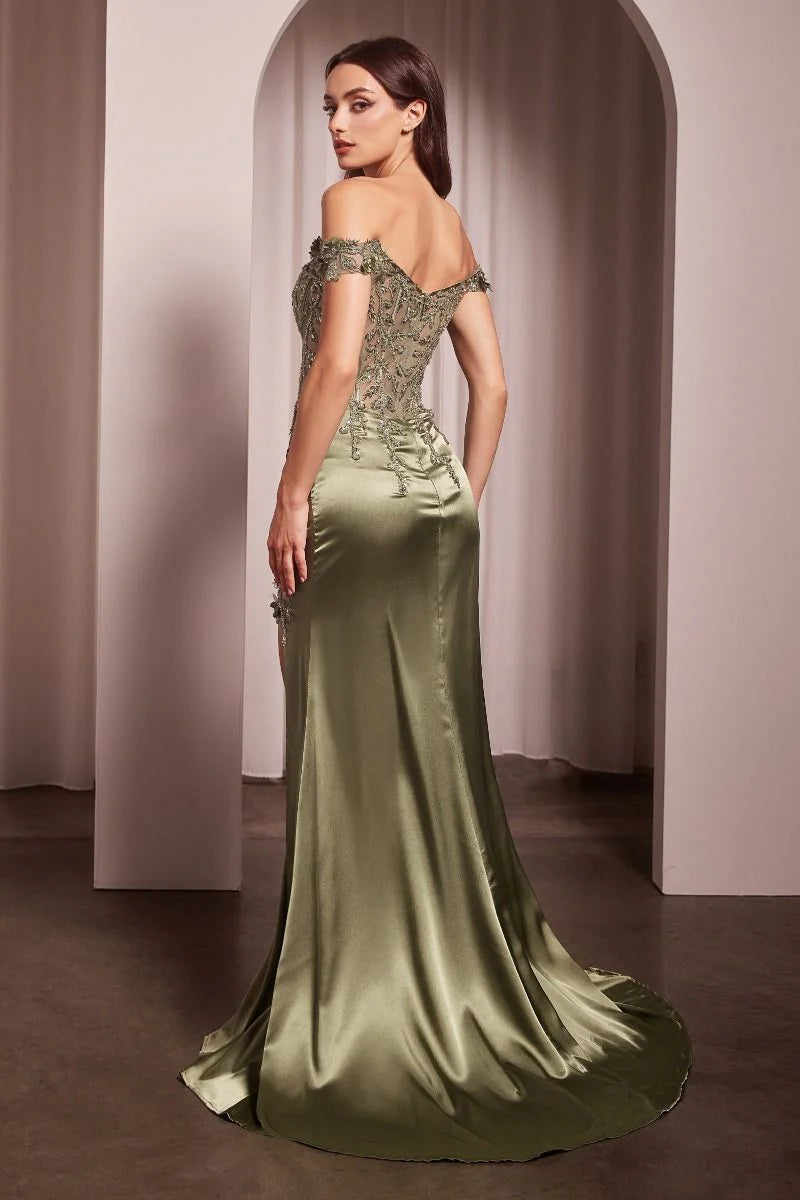 Rosaline Gown - Floral Detail Off-The-Shoulder Dress