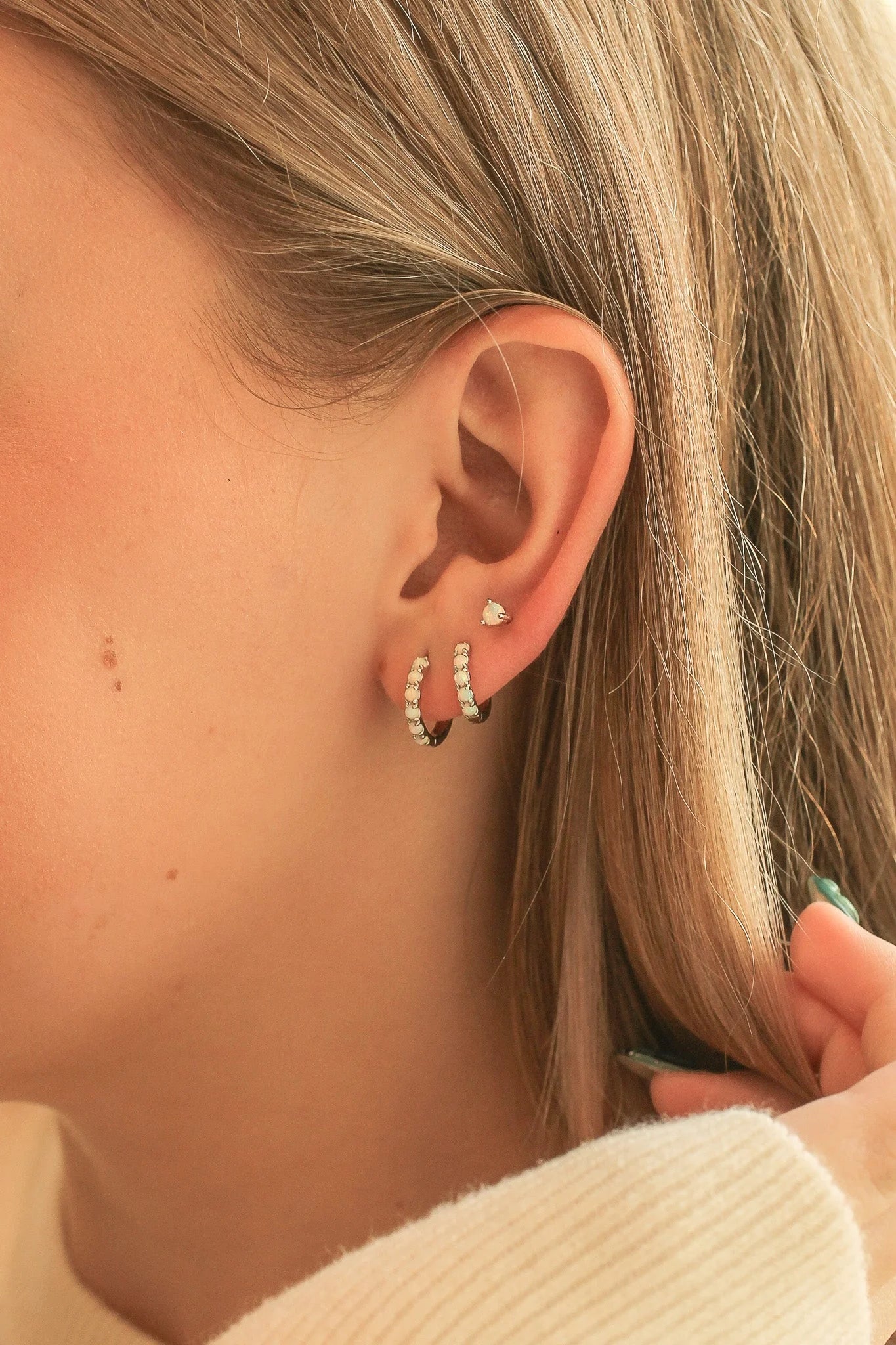 Micro Opal Hoop Earring
