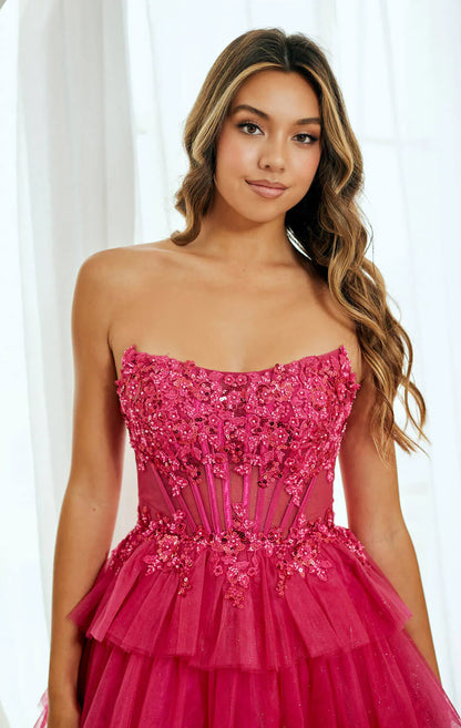 TANSY MINI DRESS - FLORAL LACE STRAPLESS COCKTAIL DRESS