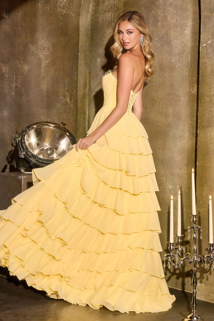 Norah Gown - High Low Layered Chiffon Ball Gown With Choker