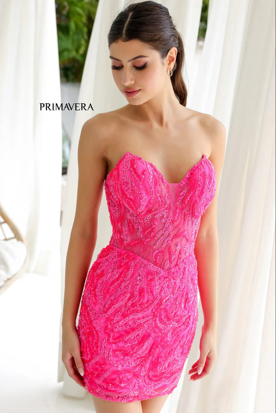 4222 - Primavera - Strapless Sequin Cocktail Dress with Illusion Bodice