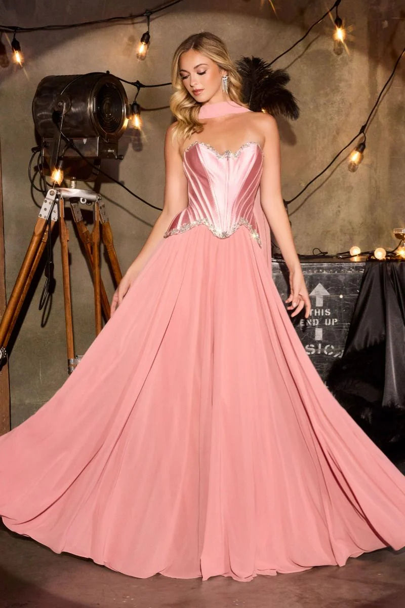 Georgina Corset Ball Gown With Scarf