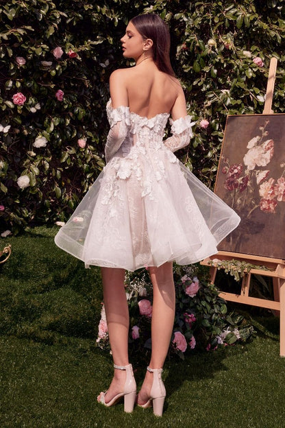 WL020 - Short Floral Appliquéd Bridal Party Dress - Andrea & Leo