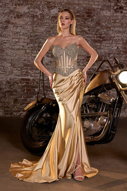 KIMORA GOWN - CRYSTAL CORSET SATIN DRESS