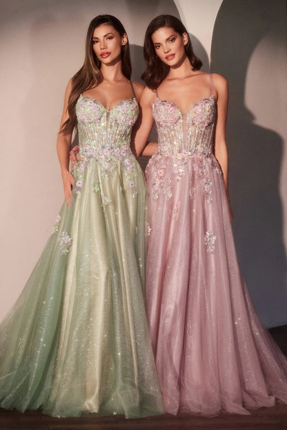 MEADOW GOWN - FLORAL A-LINE GLITTER TULLE DRESS