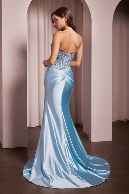 ALEXIS GOWN - SATIN & LACE STRAPLESS FITTED GOWN